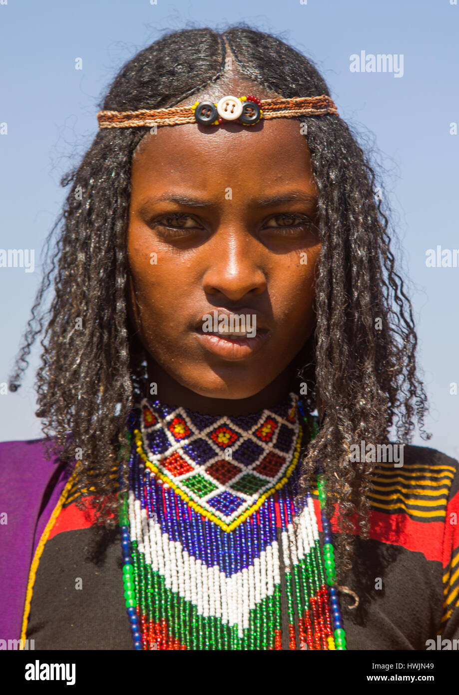 Borana tribe virgin girl during the Gada system ceremony, Oromia, Yabelo, Ethiopia Stock Photo