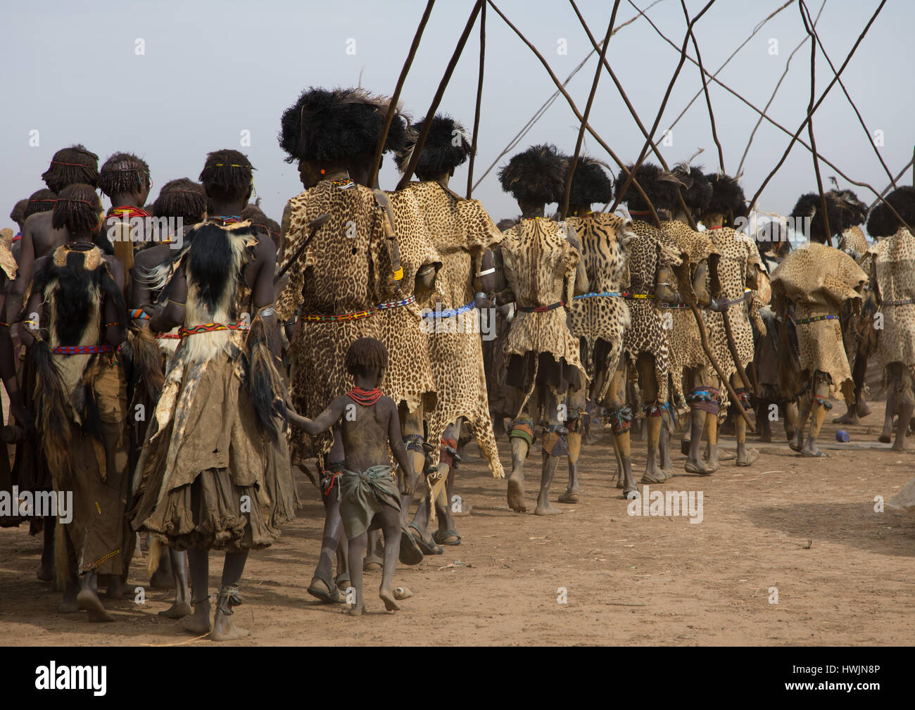 Dimi ceremony in the Dassanech tribe to celebrate circumcision of teenagers, Omo Valley, Omorate, Ethiopia Stock Photo