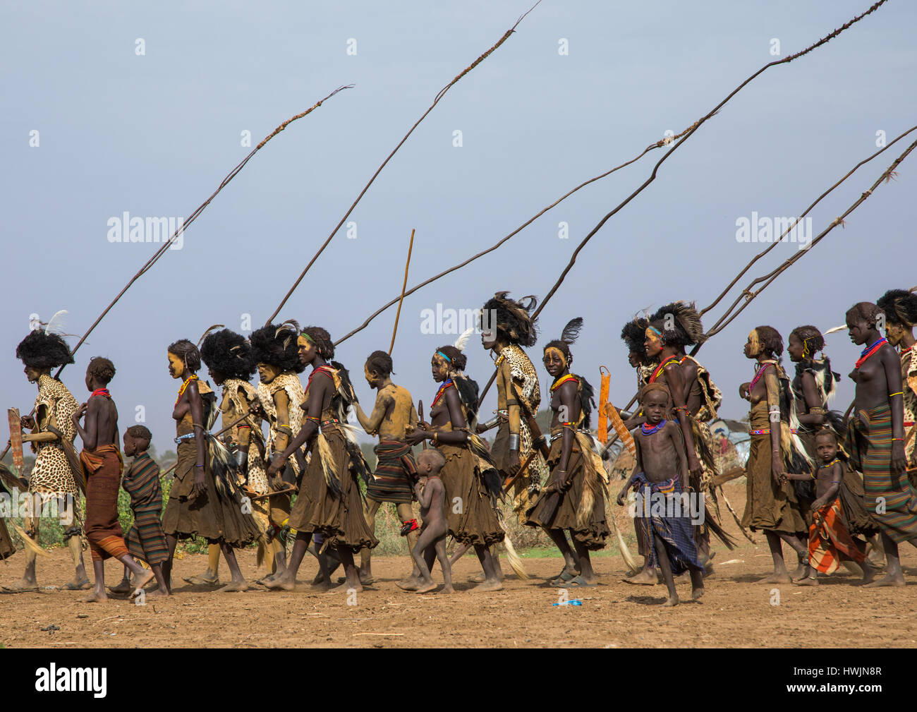 Dimi ceremony in the Dassanech tribe to celebrate circumcision of teenagers, Omo Valley, Omorate, Ethiopia Stock Photo