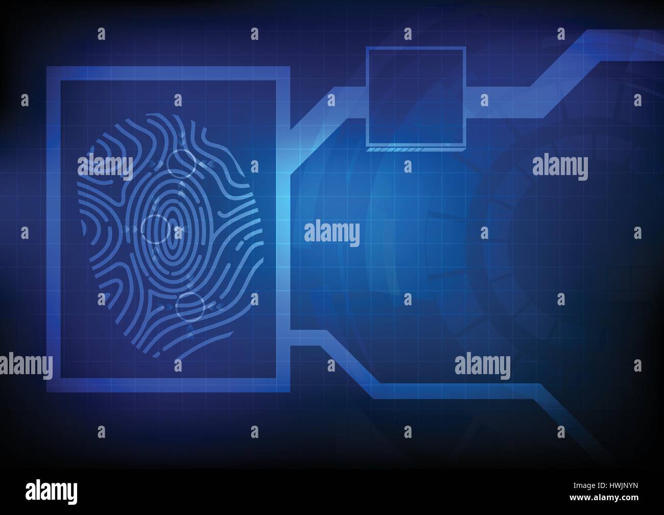 Vector : Finger print on technology chart with blue grid background ...
