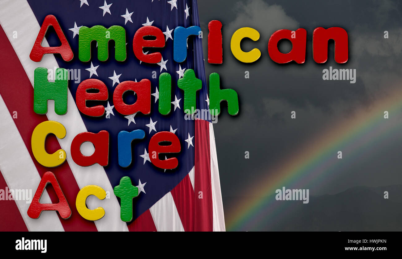 American Health Care Act illustration with US flag Stock Photo