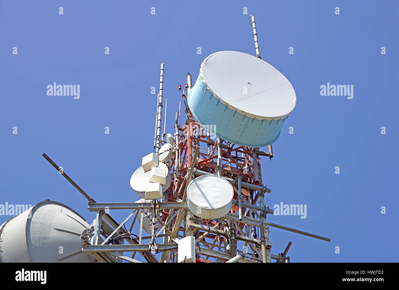Huge communication antenna tower satellite hi-res stock