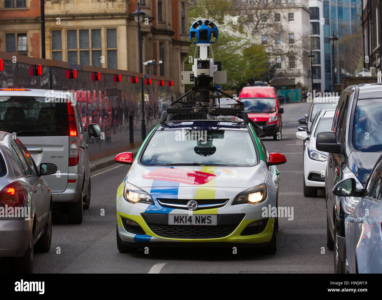 A Google Street view camera mounted on the roof of a Vauxhall Astra car captures the streets of London Stock Photo