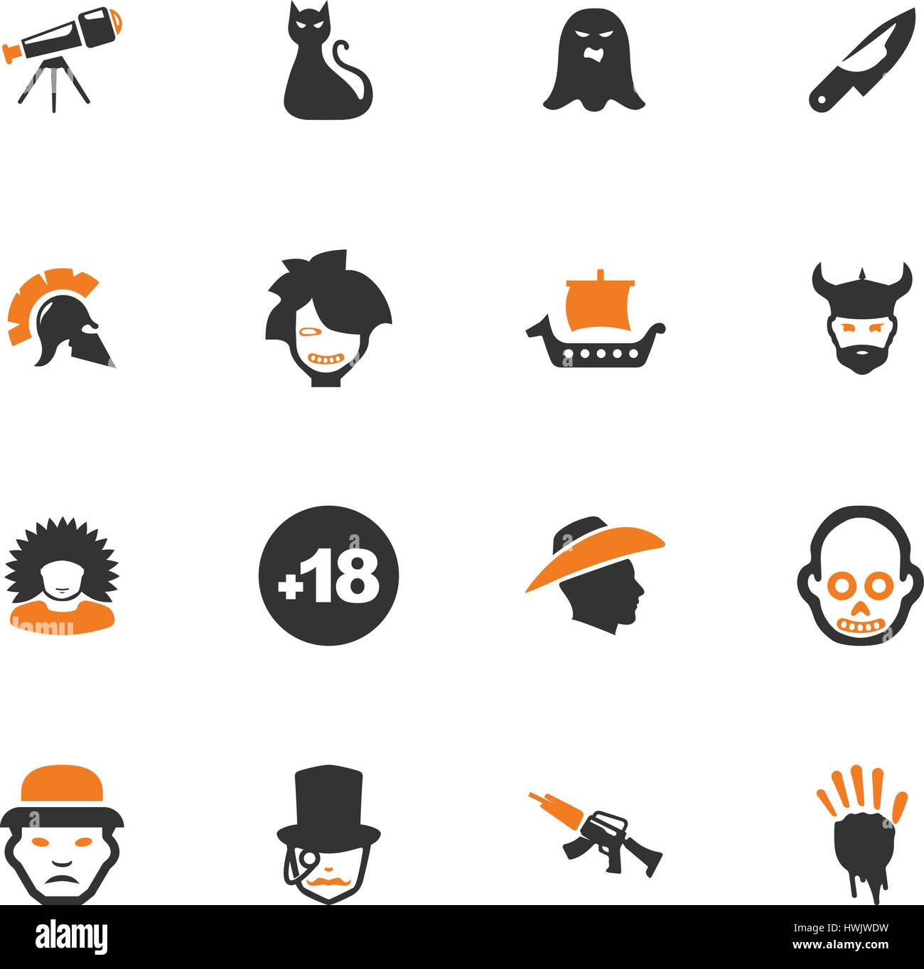 Set of movie genres black icons isolated on white. Vector illustration