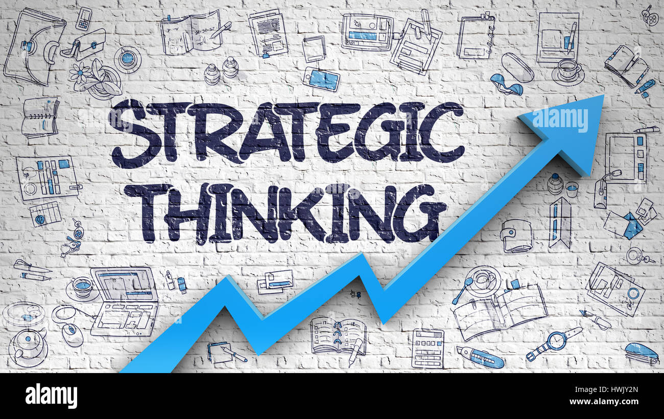 Strategic Thinking Drawn on White Brickwall. 3d. Stock Photo