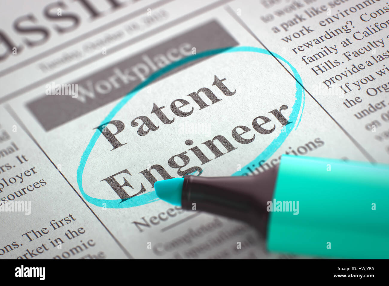 Job Opening Patent Engineer. 3d. Stock Photo