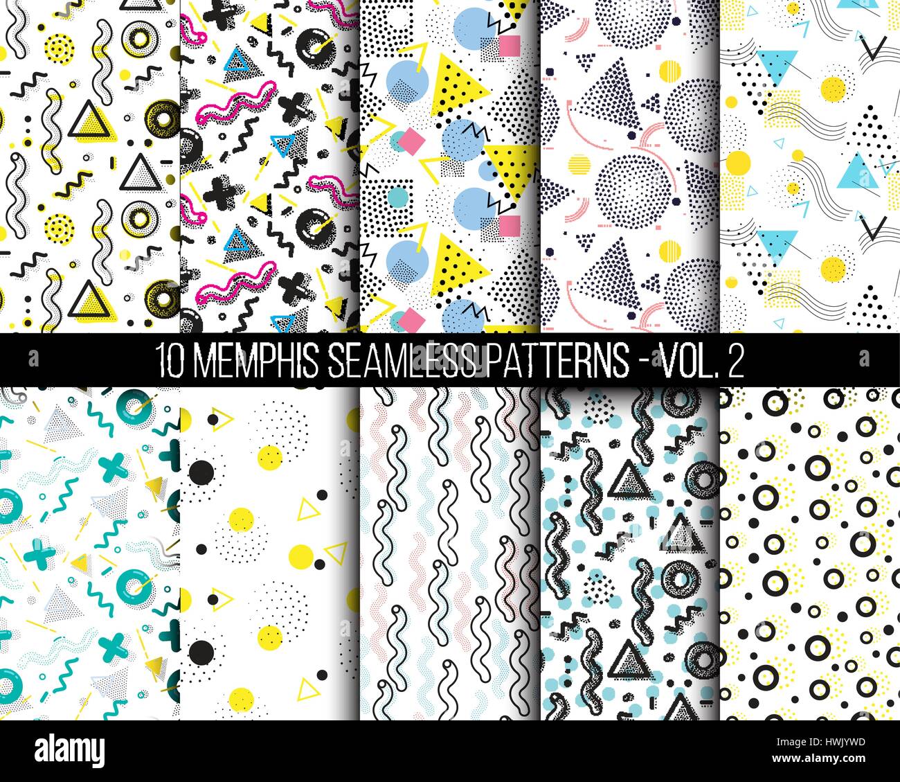 10 universal different geometric memphis seamless patterns Stock Vector ...