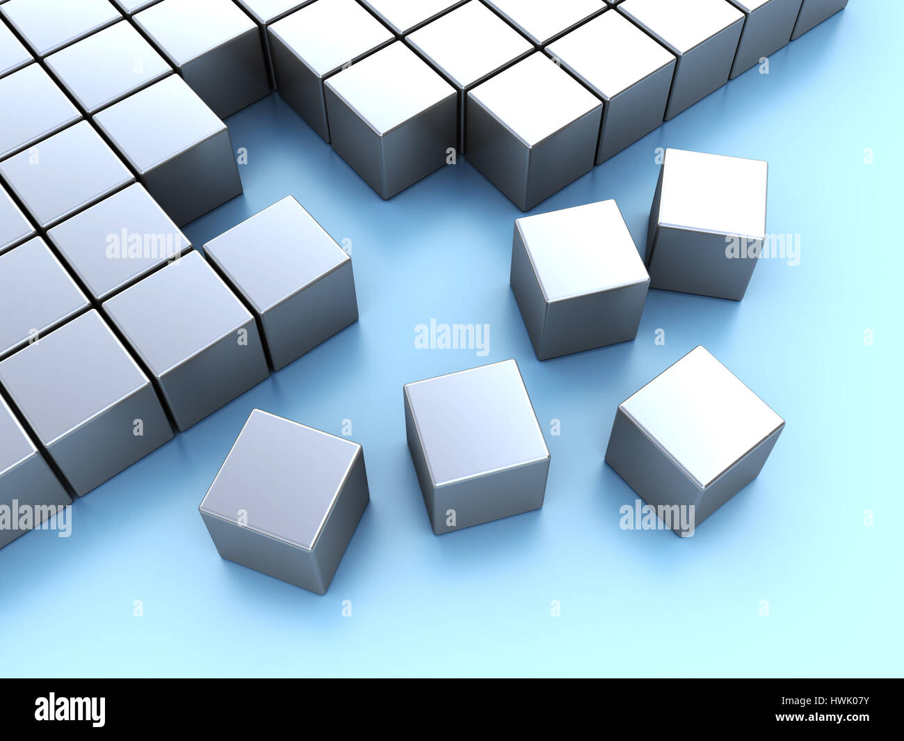 abstract 3d illustration of cube blocks construction over blue ...