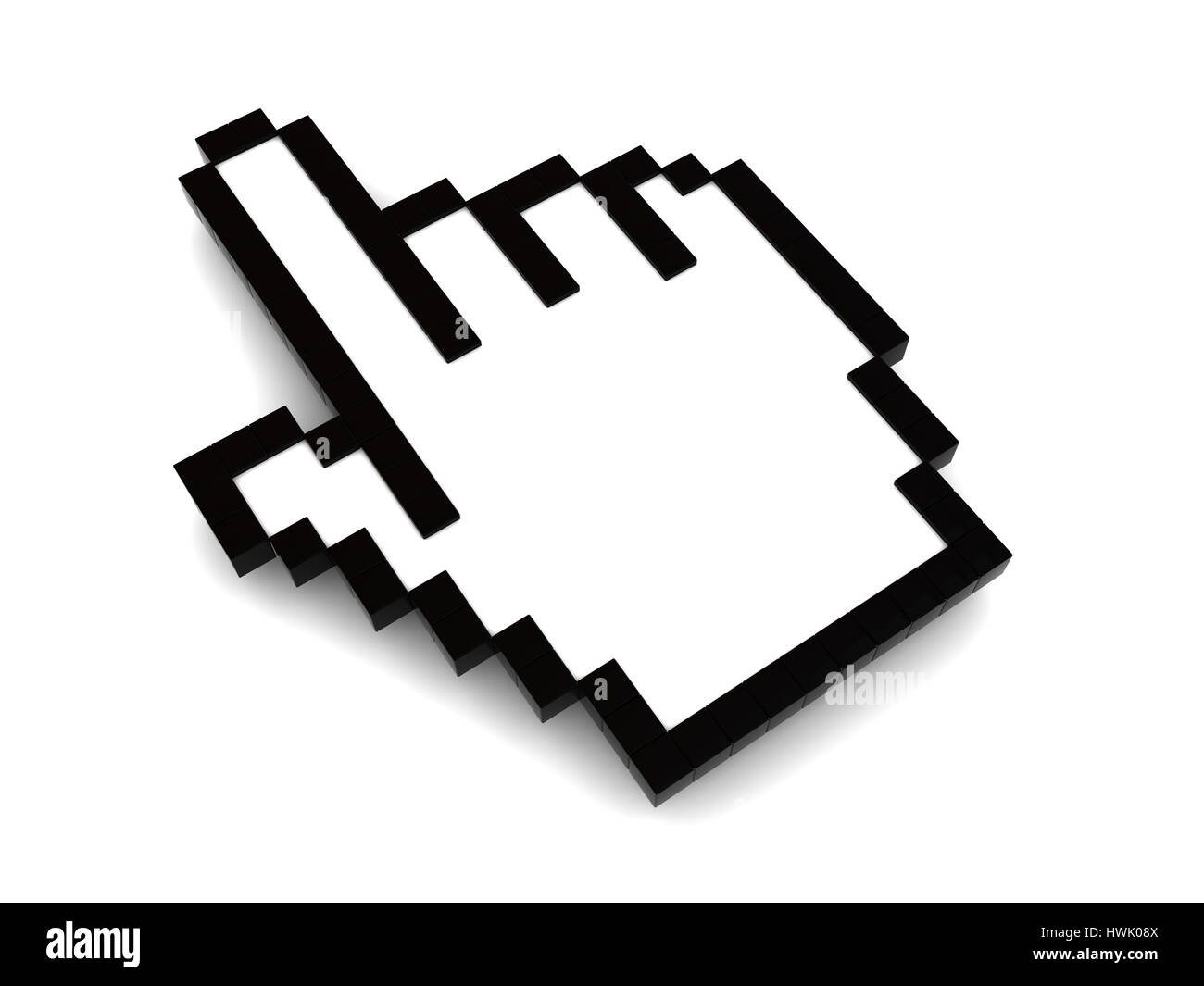 3d illustration of pointing hand mouse cursor, over white background