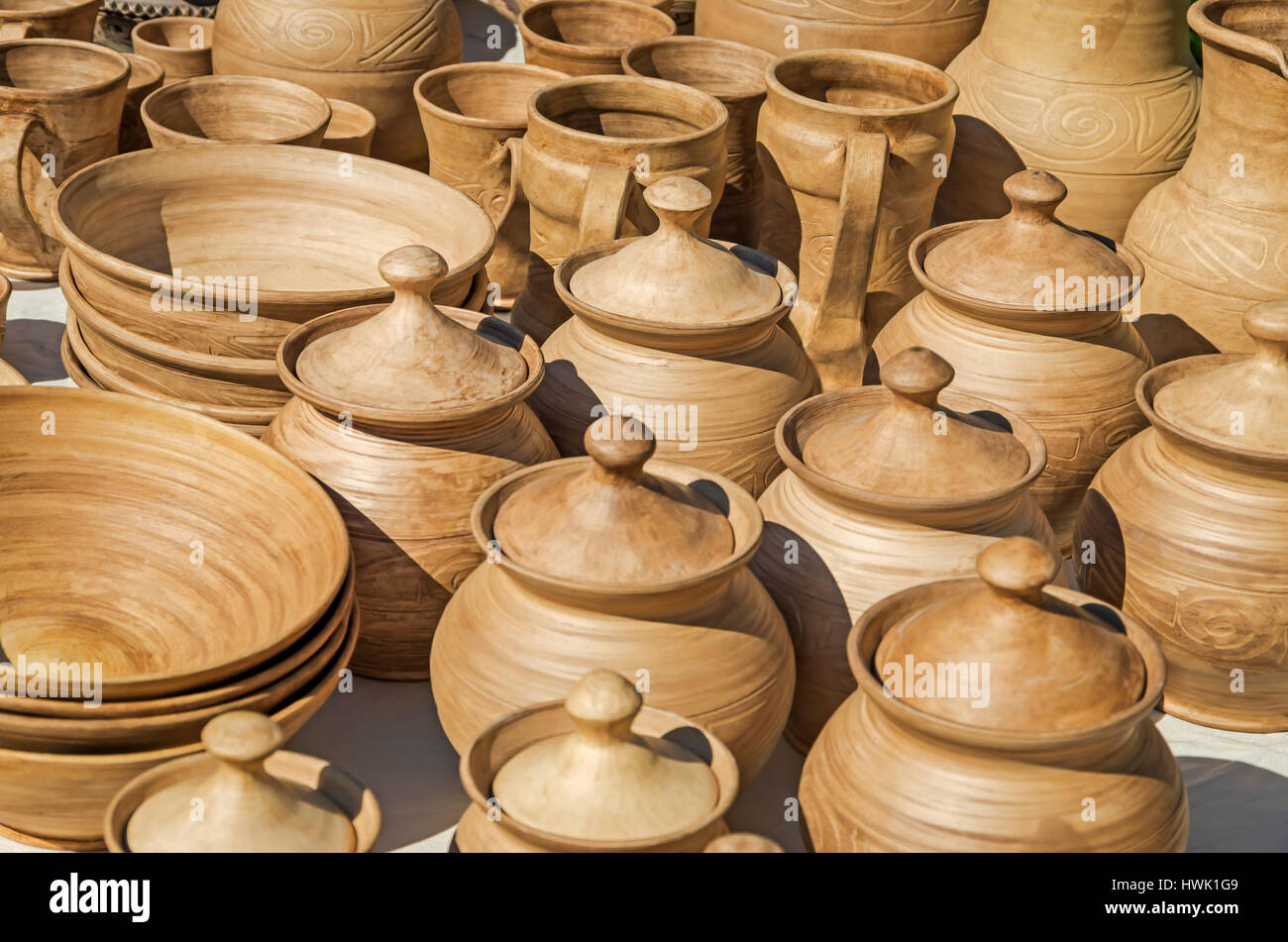 A great variety of pottery from clay on the annual urban exhibition