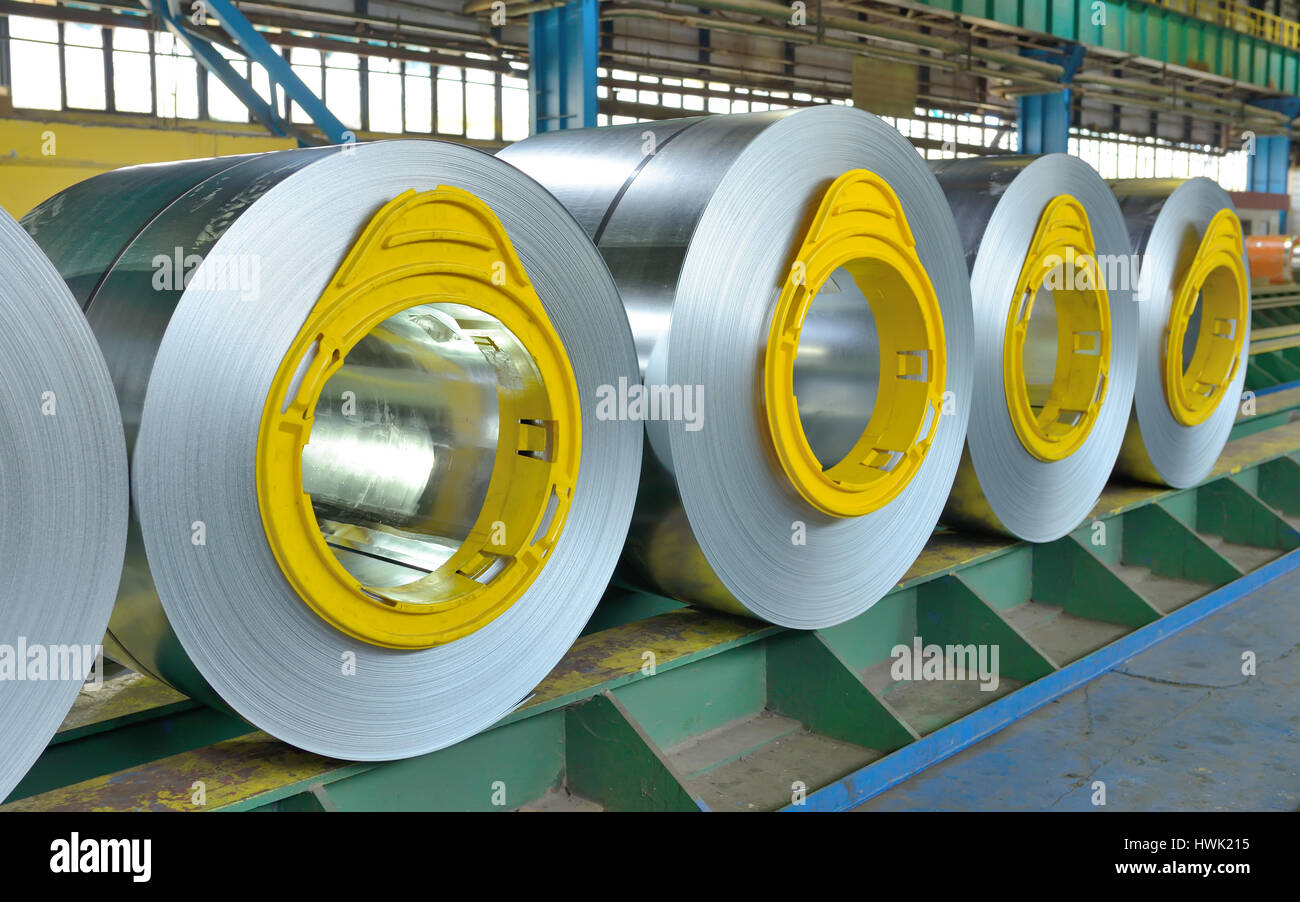 galvanized steel coil in steel plant Stock Photo