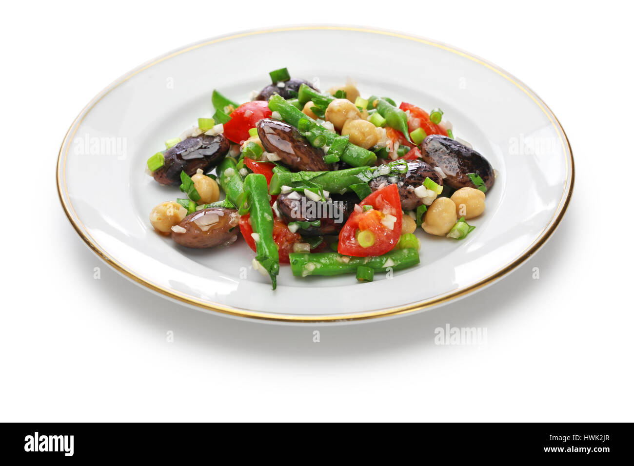 three bean salad,scarlet runner bean,green bean,chickpea Stock Photo
