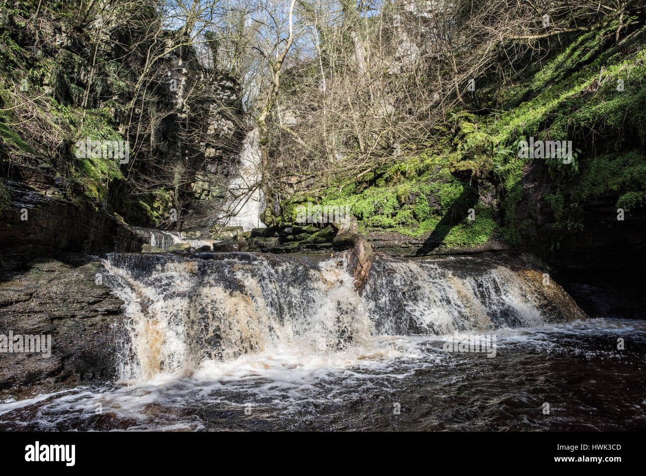 Mill Gill Force, an impressive waterfall in a limestone ravine, near Askrigg, Wensleydale, Yorkshire Dales National Park Stock Photo