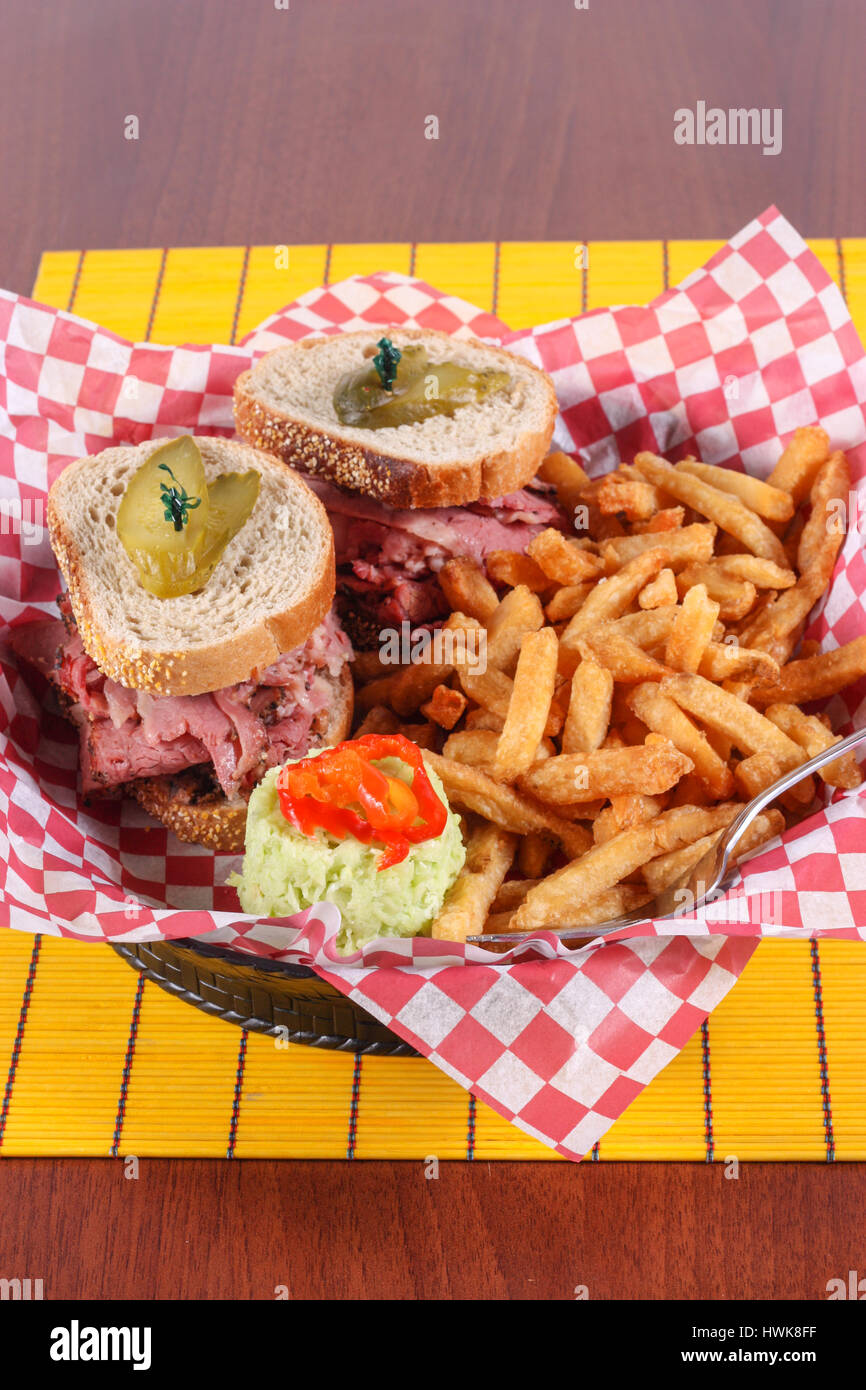 smoked meat sandwich with fries Stock Photo Alamy