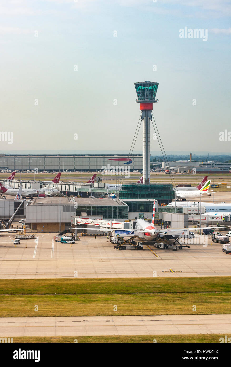 Air traffic control tower at London Heathrow Airport, UK Stock Photo