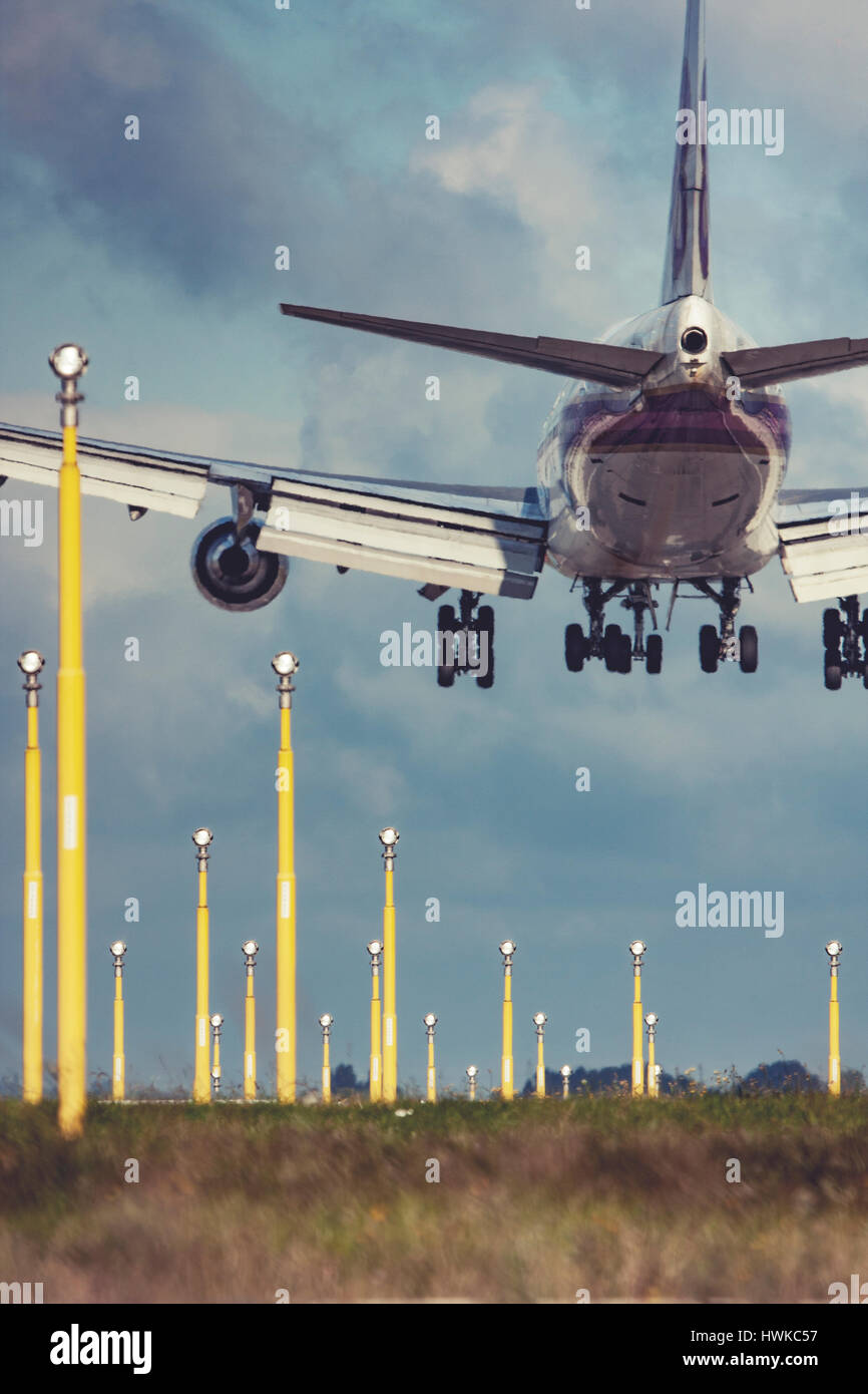 Aircraft landing at London Heathrow Airport, UK Stock Photo
