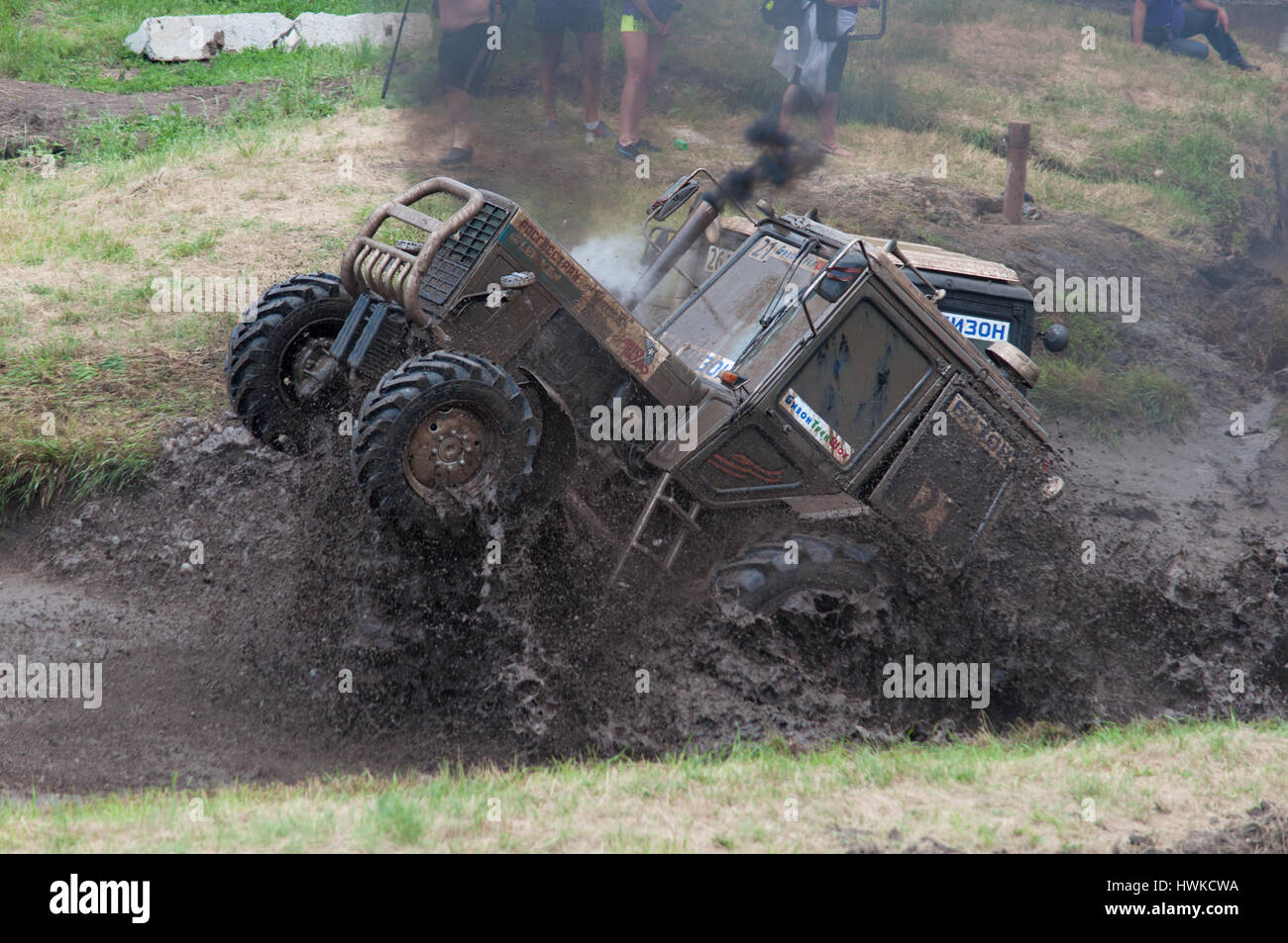 Race of tractors in the mud, RostovonDon, Russia, July 5, 2016