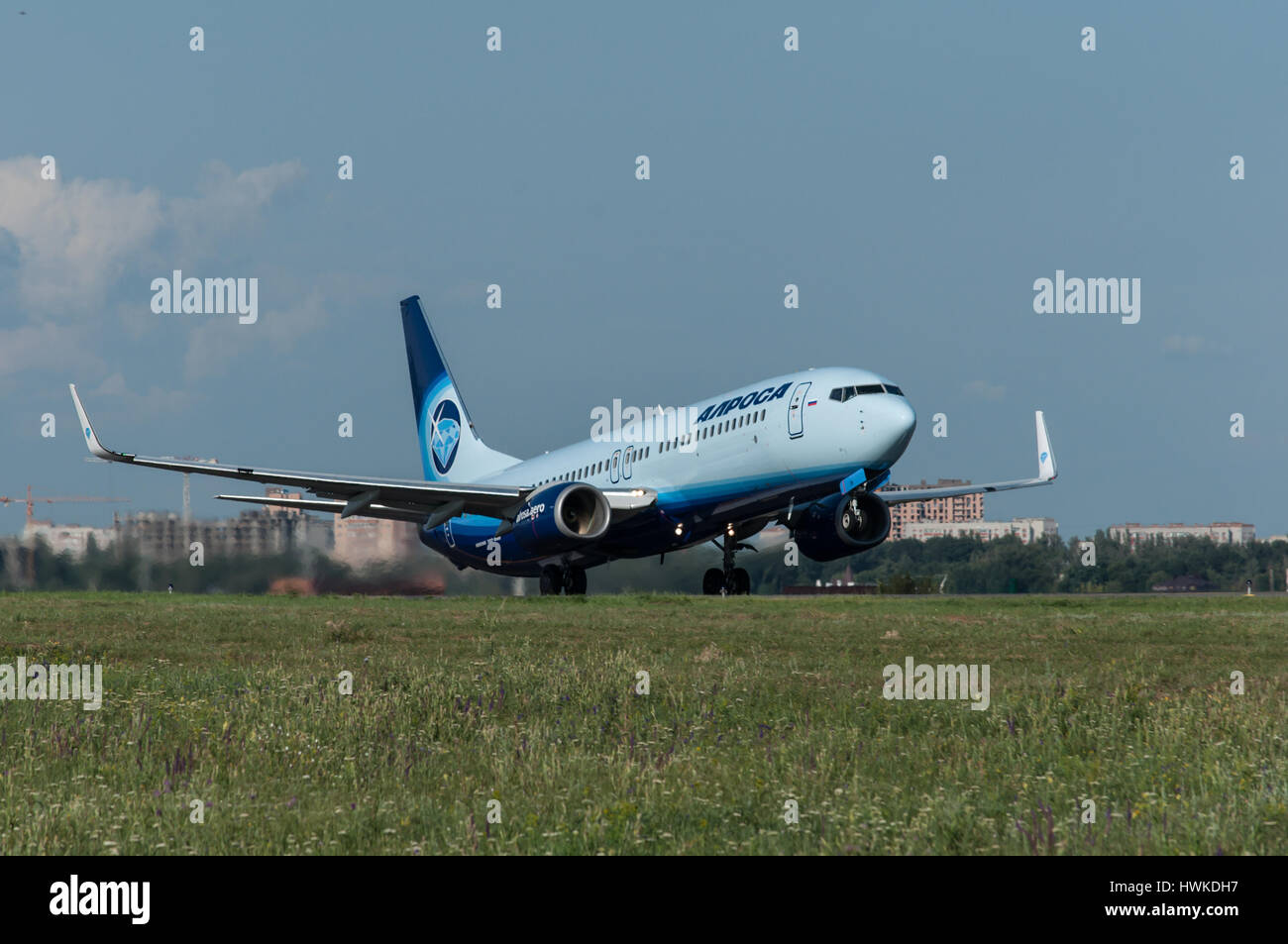 Takeoff of the aircraft Boeing-737, Rostov-on-Don, Russia, 15th of June 2015. Official spotting. Stock Photo