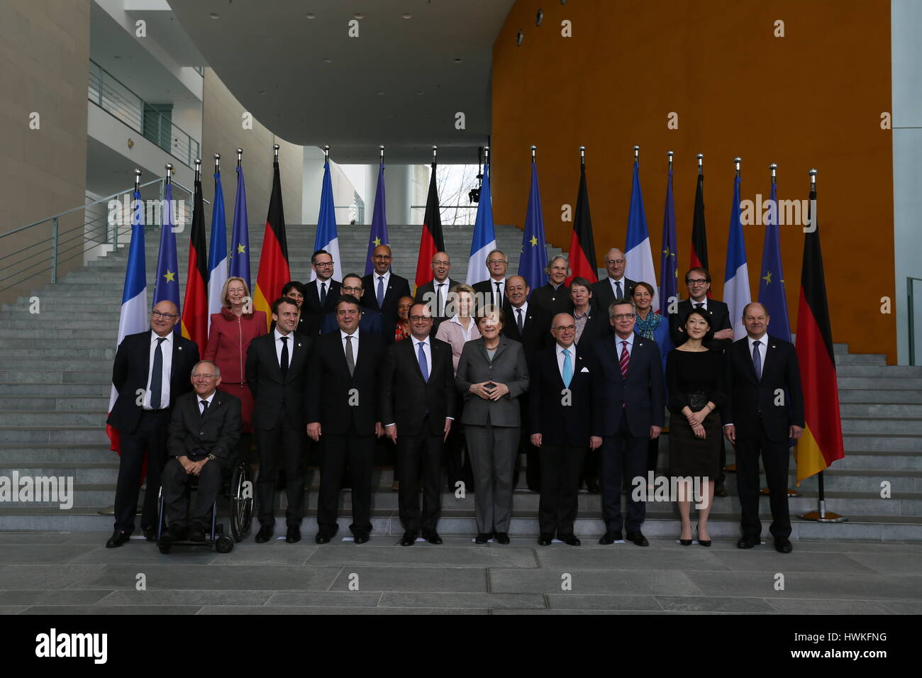 Berlin, Germany, March 31st, 2015: 17th French German minister consultation meetig with President Hollande and Chancellor Merkel. Stock Photo