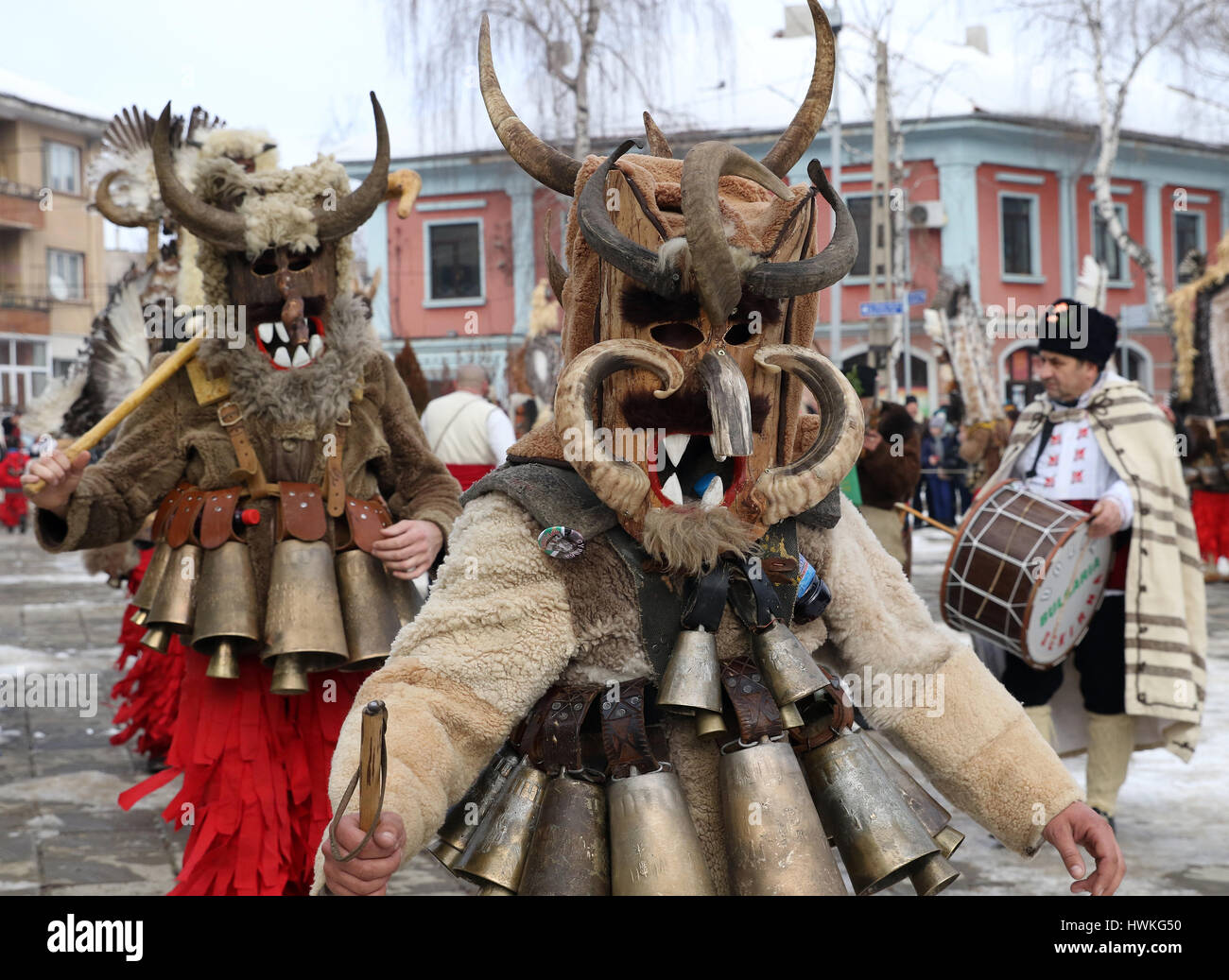 January 21, 2017: Unidentified man with traditional Kukeri costume are