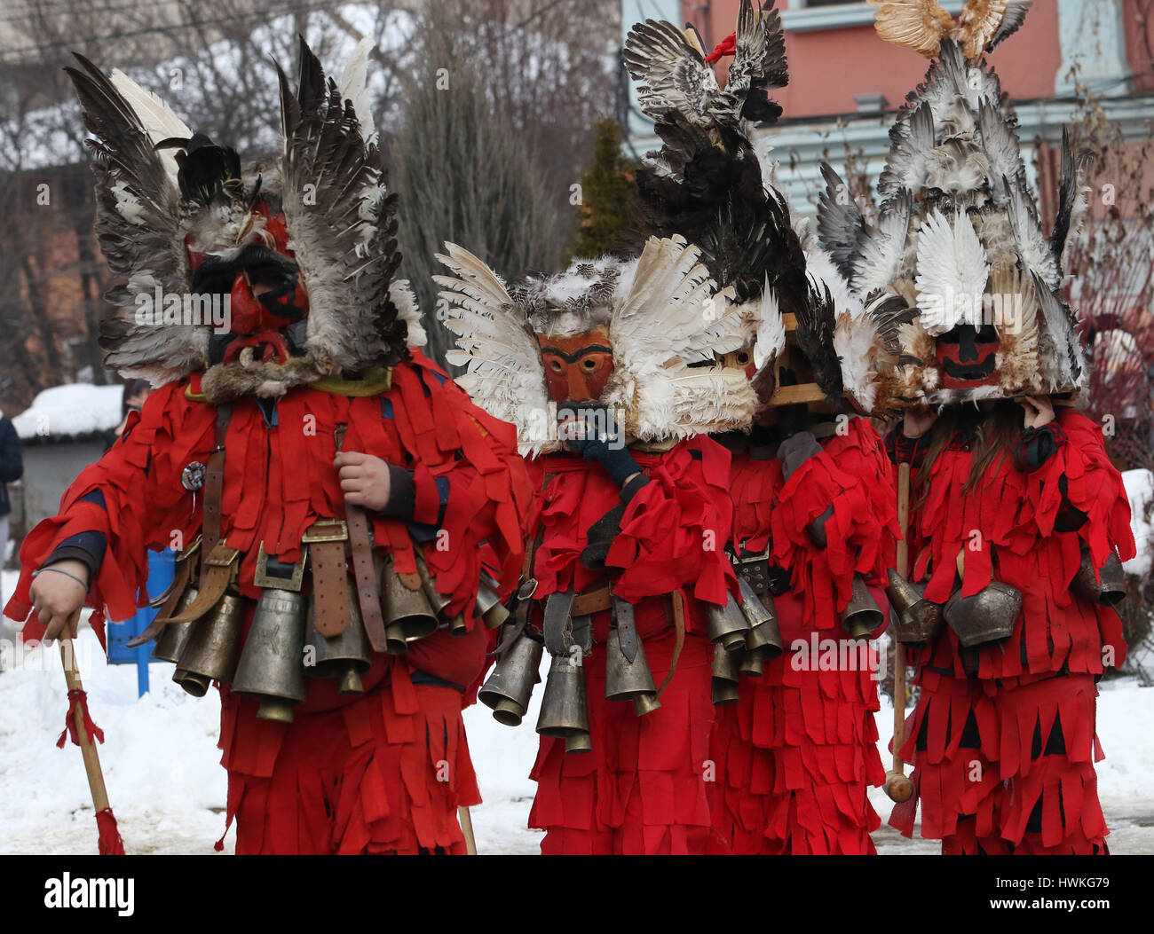 January 21, 2017: Unidentified man with traditional Kukeri costume are
