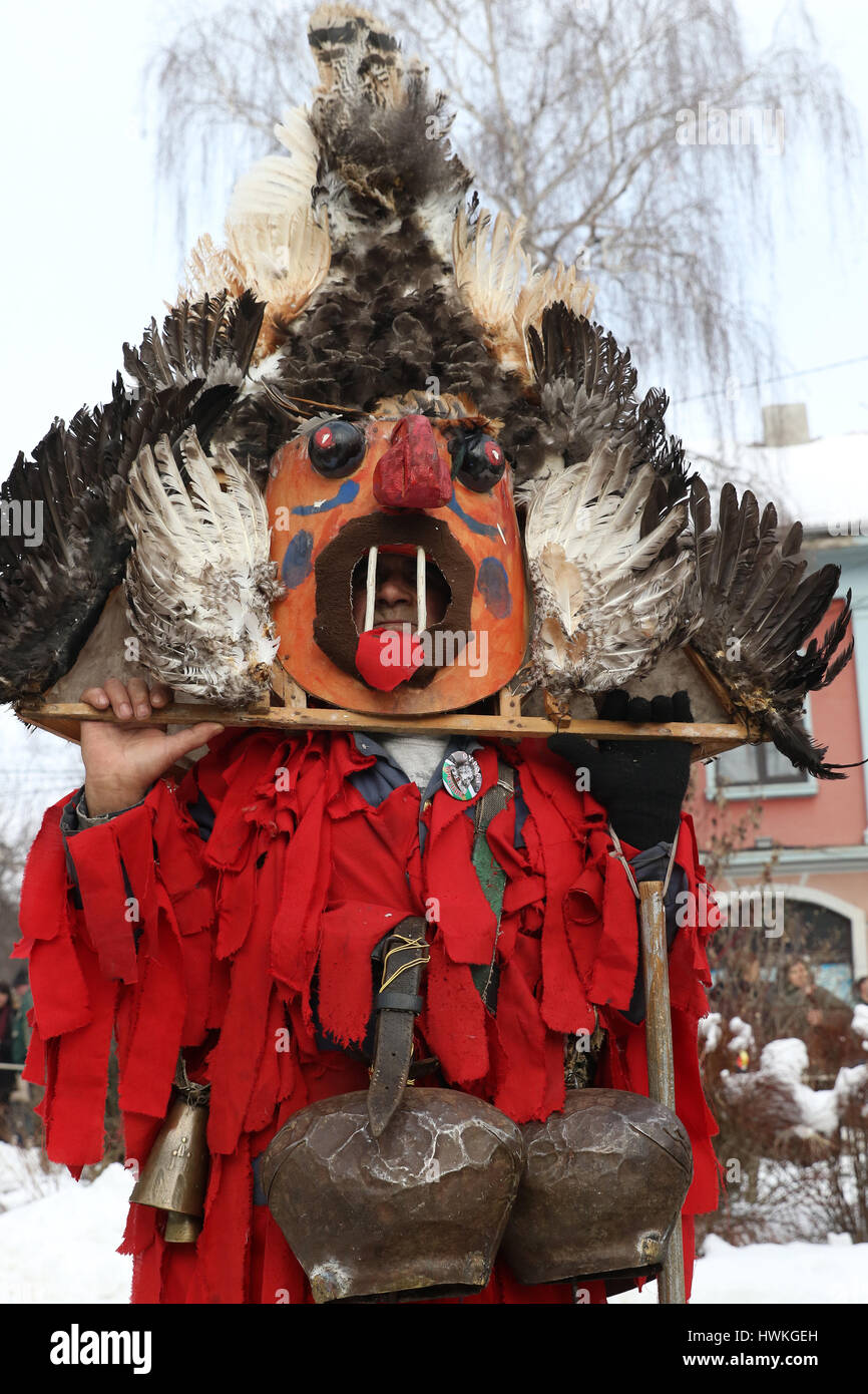 January 21, 2017: Unidentified man with traditional Kukeri costume are