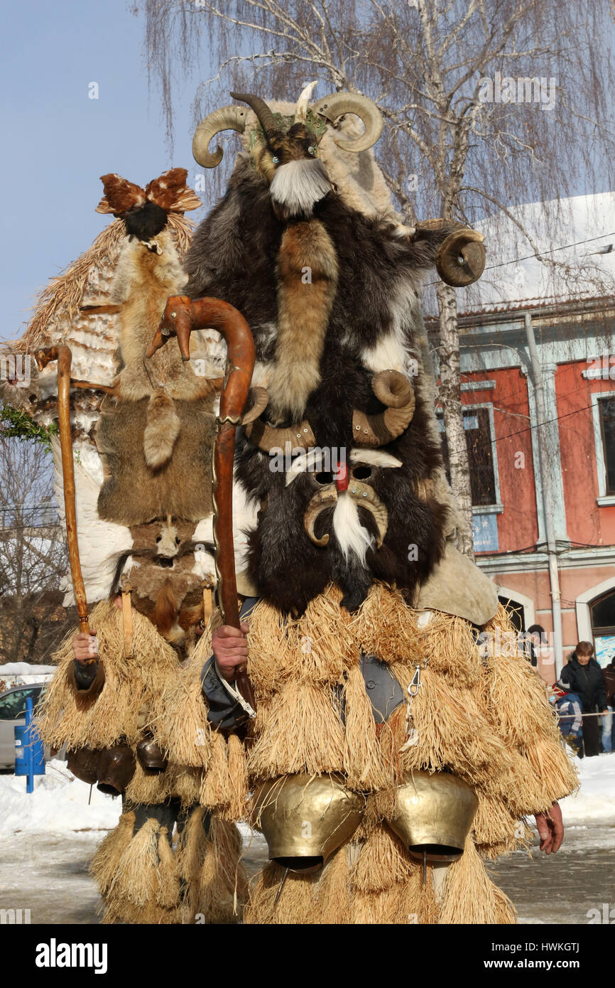 January 21, 2017: Unidentified man with traditional Kukeri costume are