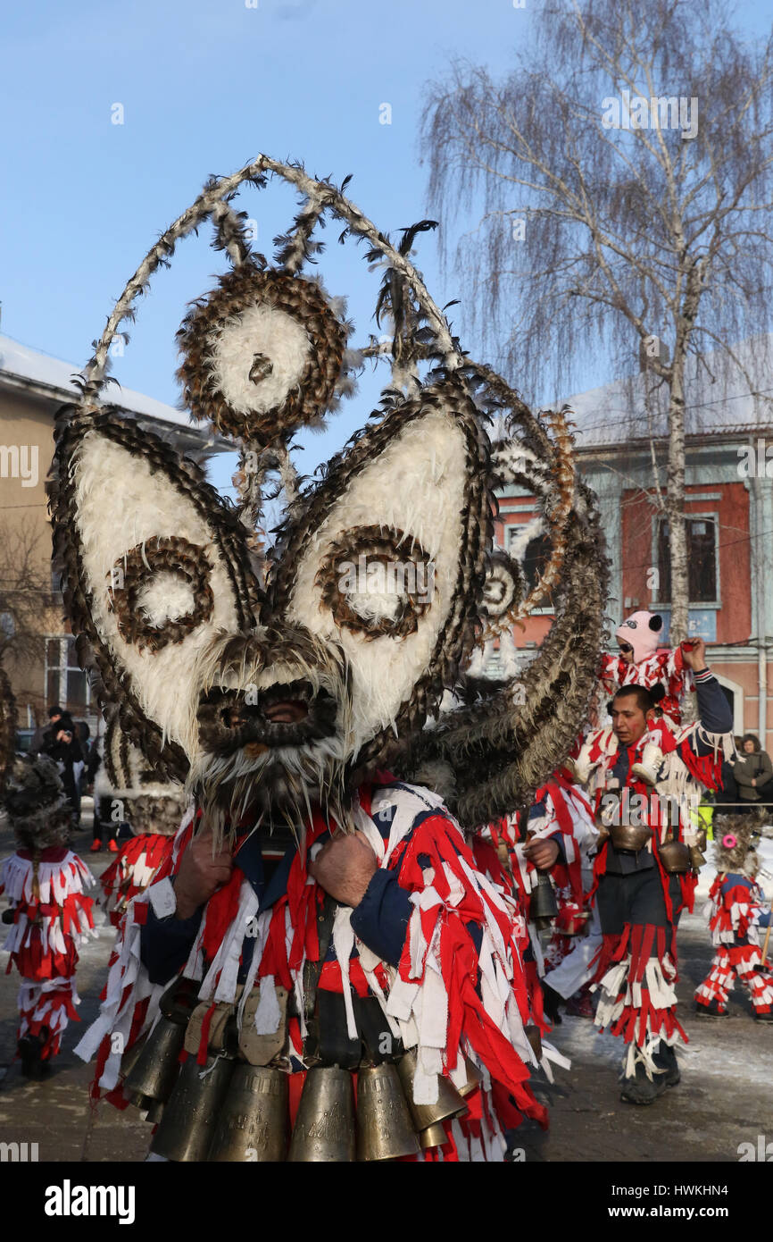 January 21, 2017: Unidentified man with traditional Kukeri costume are
