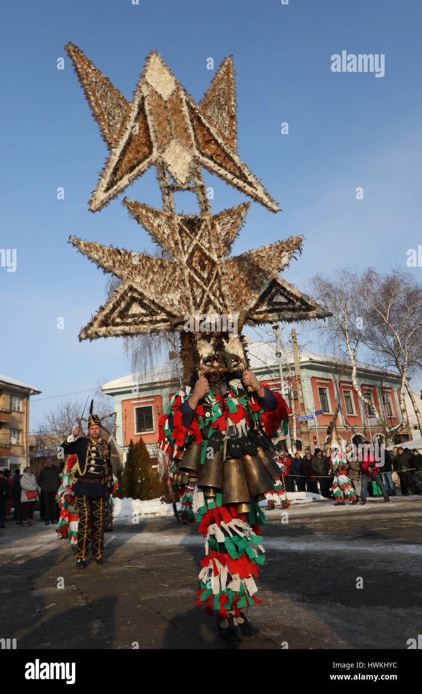 January 21, 2017: Unidentified man with traditional Kukeri costume are