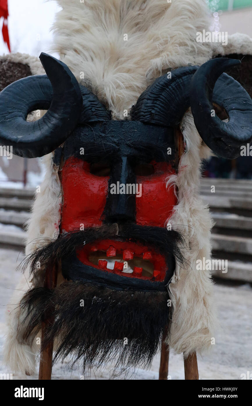 January 21, 2017: Unidentified man with traditional Kukeri costume are