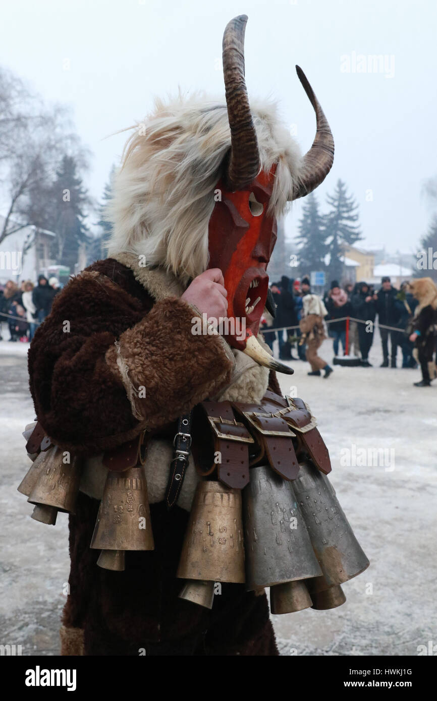January 21, 2017: Unidentified man with traditional Kukeri costume are