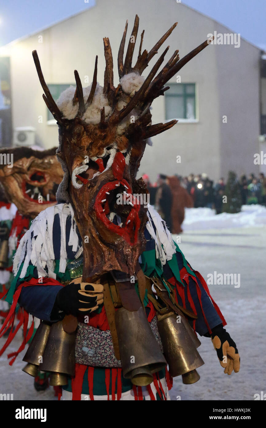January 21, 2017: Unidentified man with traditional Kukeri costume are