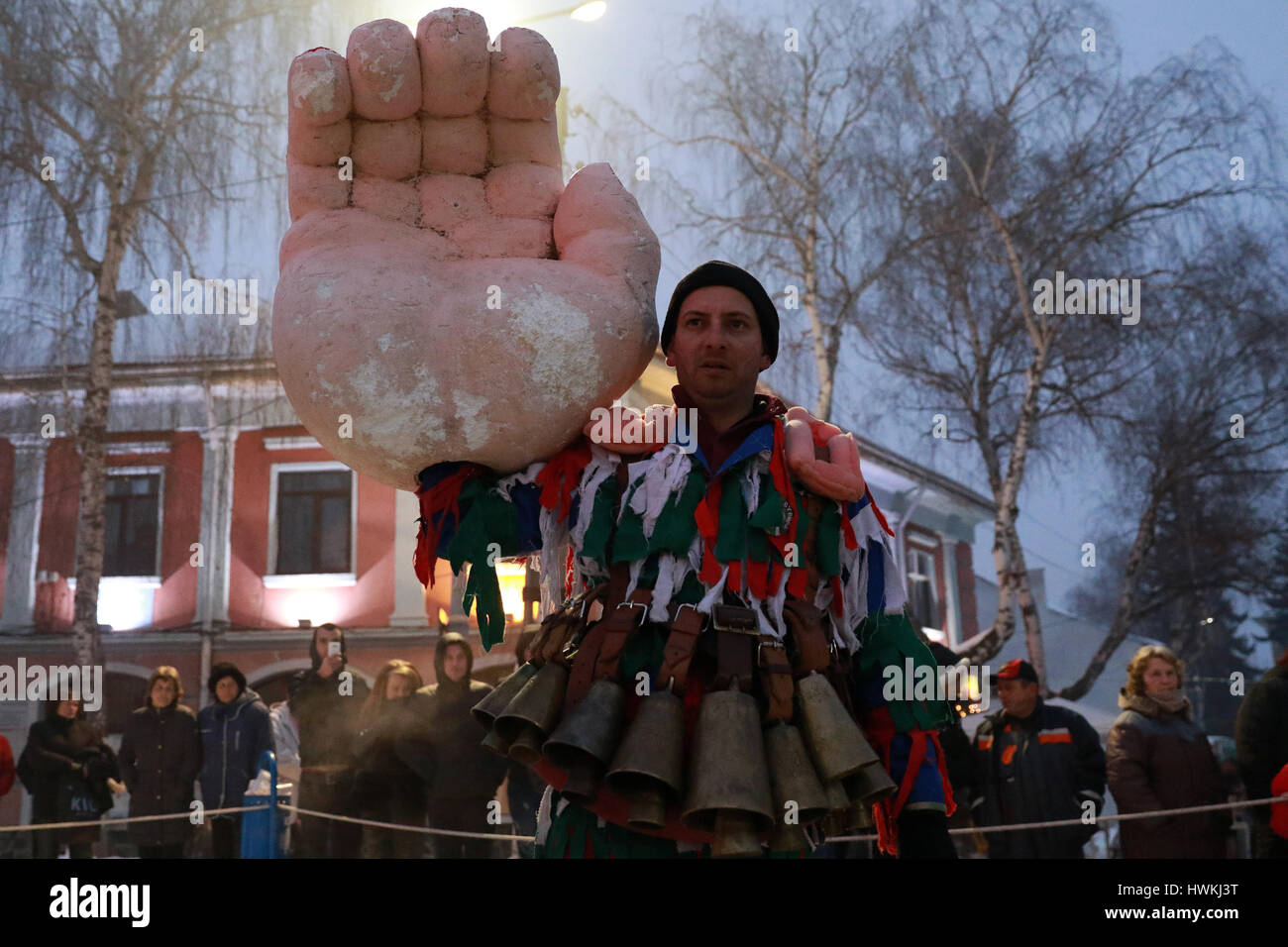 January 21, 2017: Unidentified man with traditional Kukeri costume are