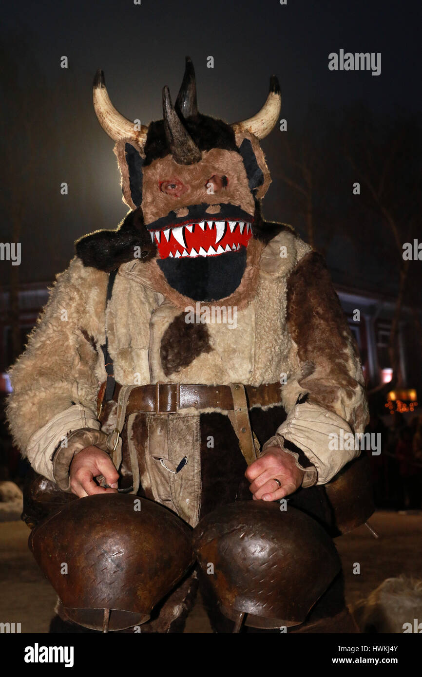 January 21, 2017: Unidentified man with traditional Kukeri costume are