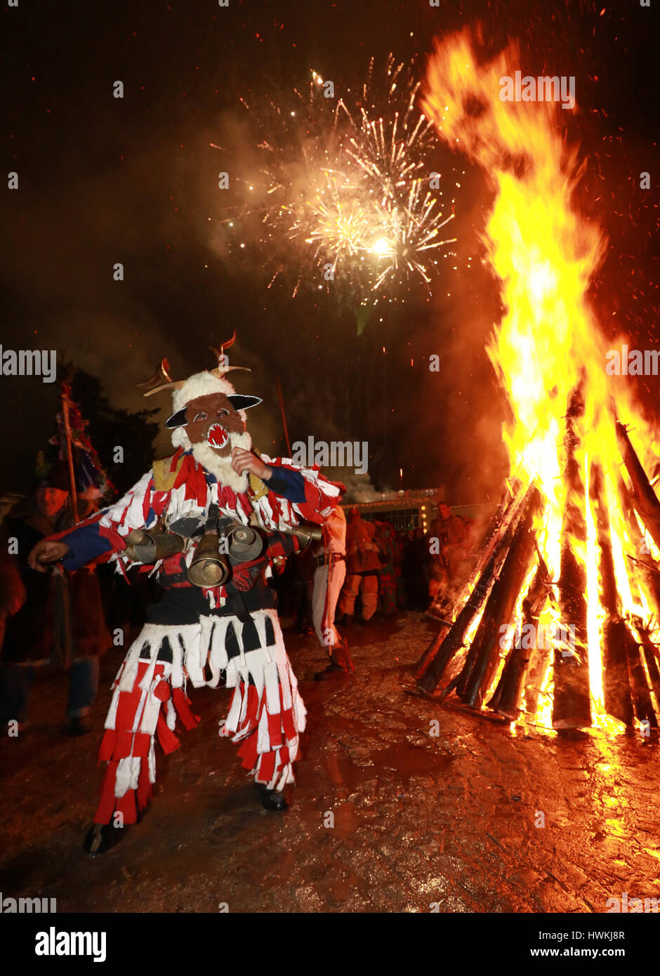 January 21, 2017: Unidentified man with traditional Kukeri costume are