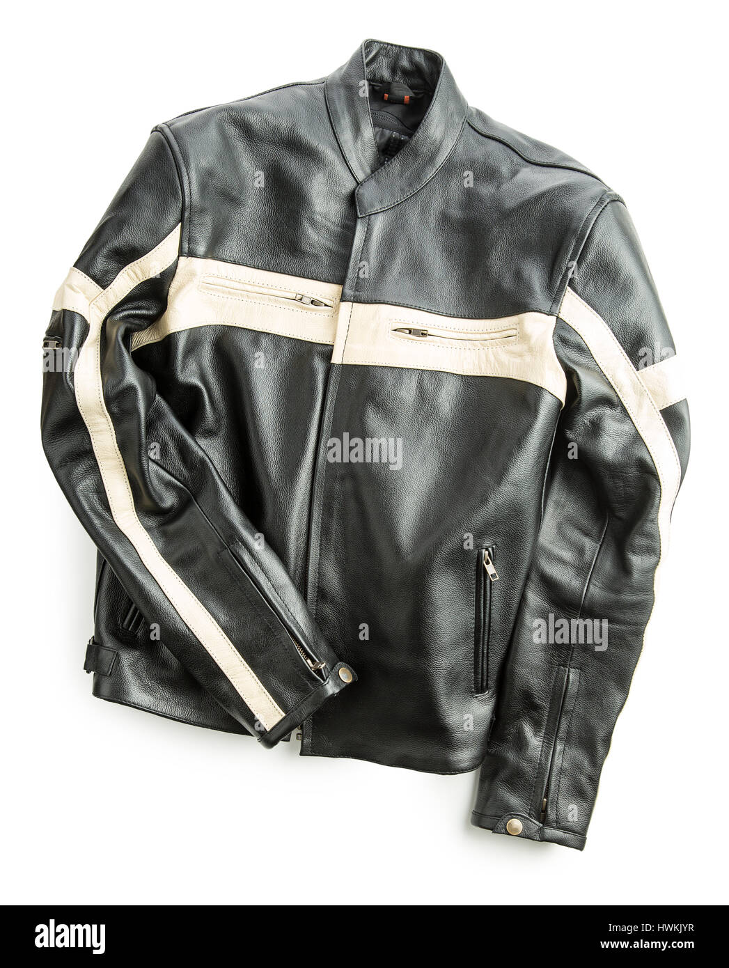Leather motorcycle jacket isolated on white background. Stock Photo