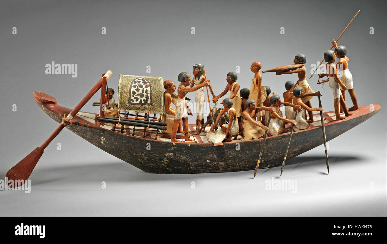 model ancient egyptian sporting boat from the Tomb of Meketre, middle kingdom period dynasty 12 Stock Photo