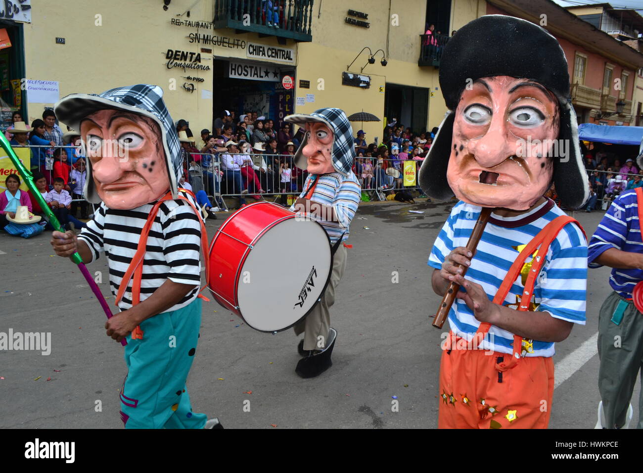 Plaza de Armas - Carnival in CAJAMARCA. Department of Cajamarca .PERU                     Stock Photo
