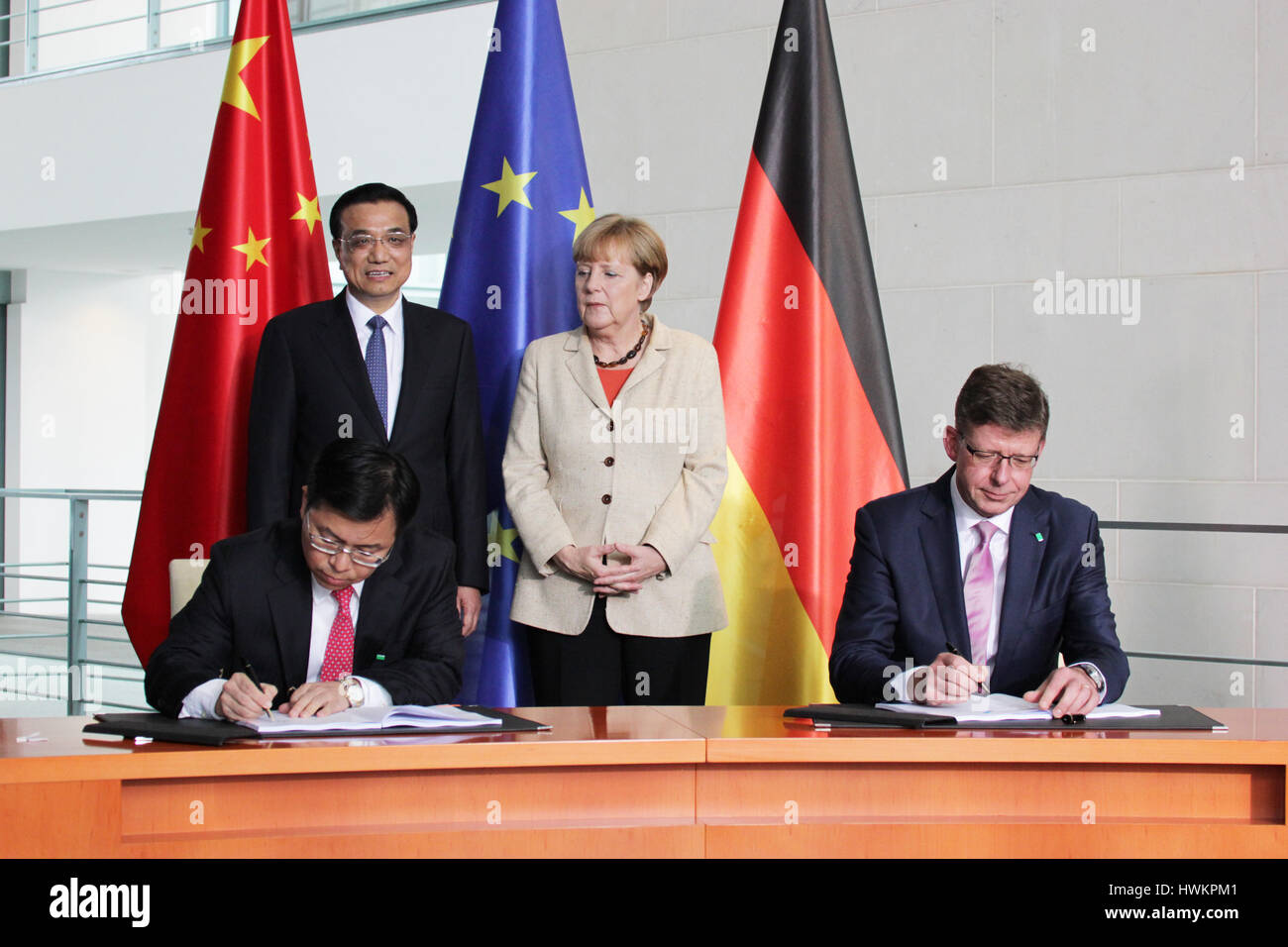 Berlin, Germany, October 10th, 2014: Chinese government delegation meets with German delegation for economic agreements Stock Photo