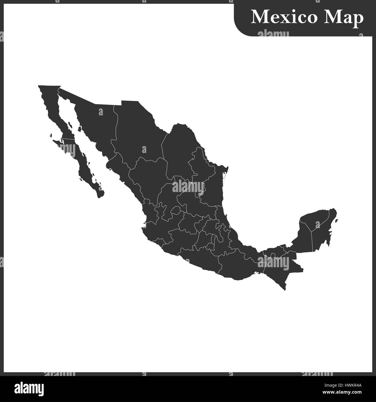 The detailed map of the Mexico with regions Stock Vector