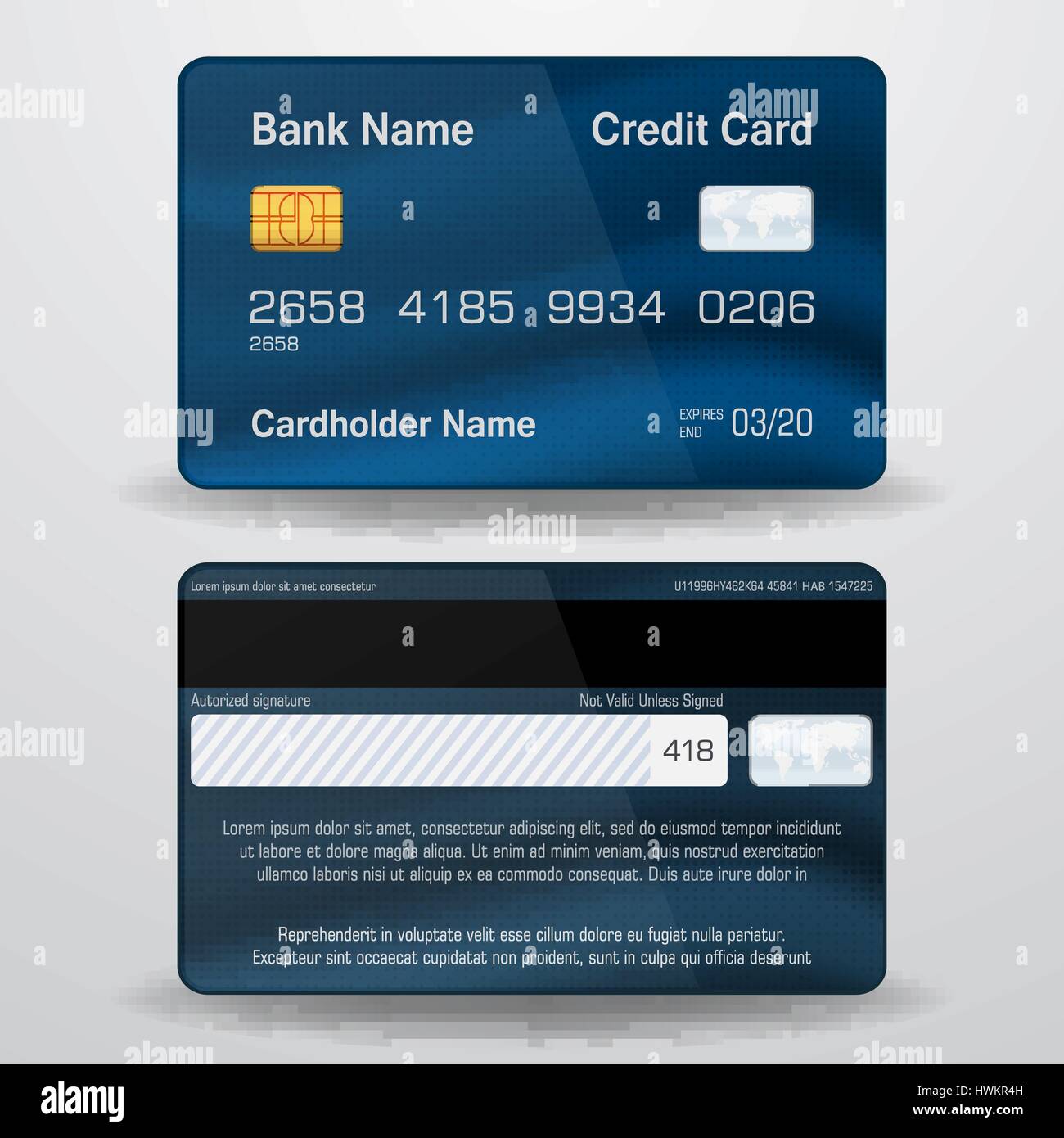 Detailed realistic vector credit card. Front and back side. Money ...