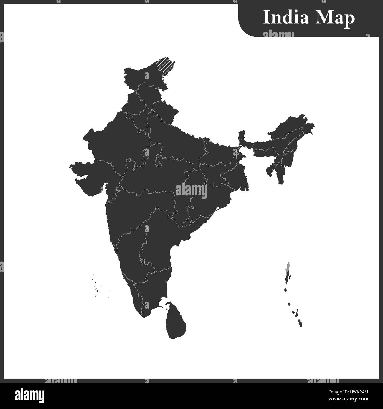 The detailed map of the India with regions and Sri Lanka Stock Vector