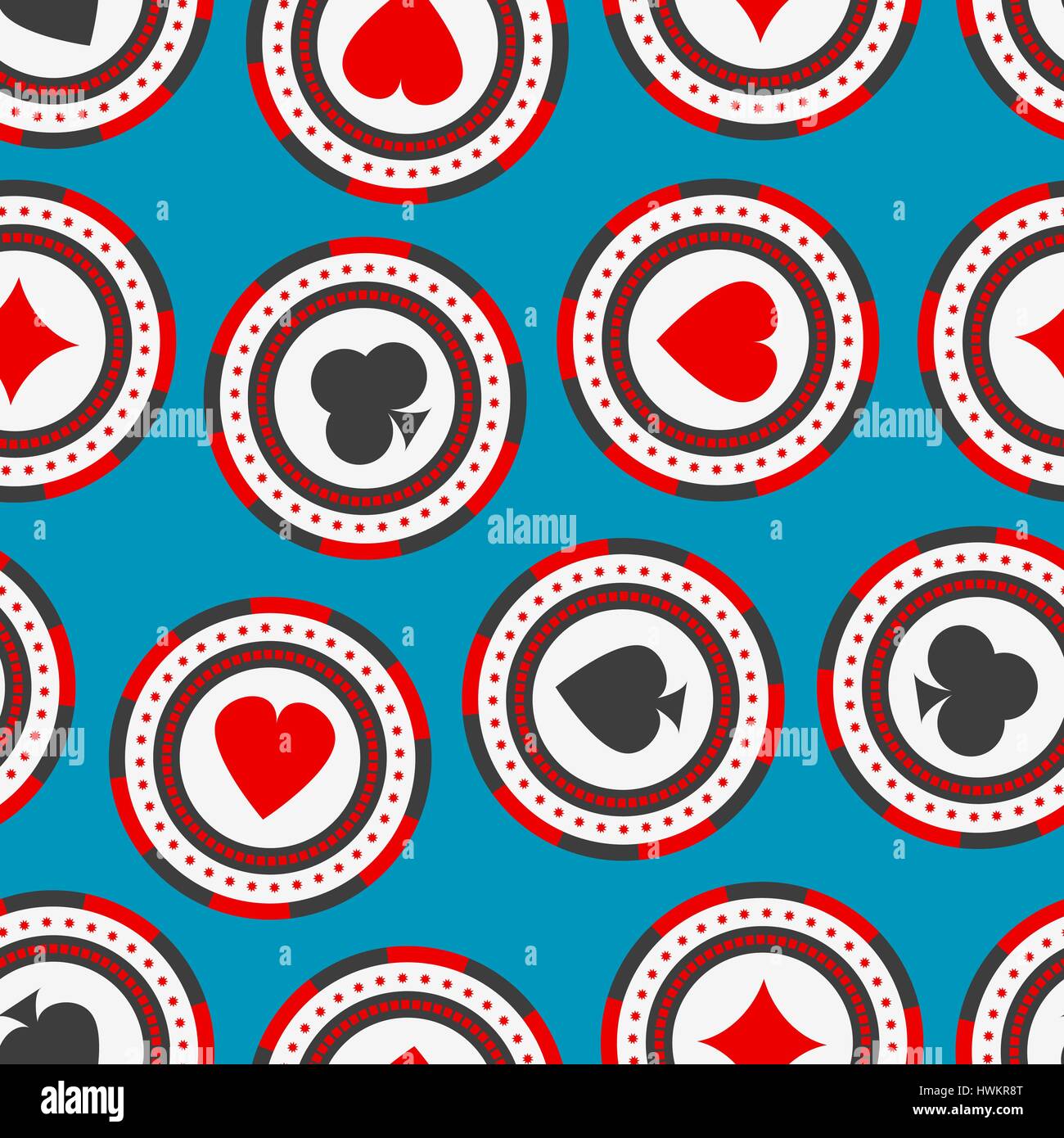 Seamless pattern of casino chips with card suits. Gambling vector ...