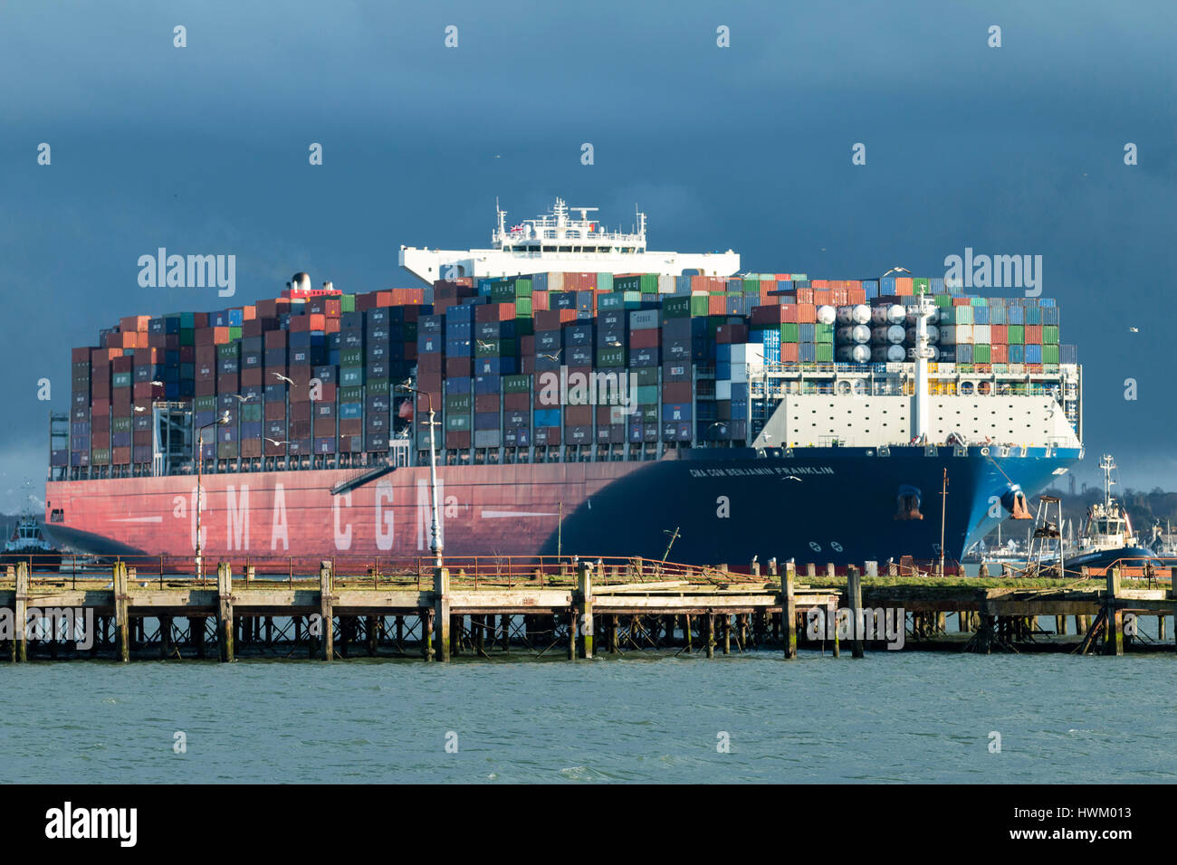 CMA CGM container ship Benjamin Franklin arriving at Southampton, UK ...