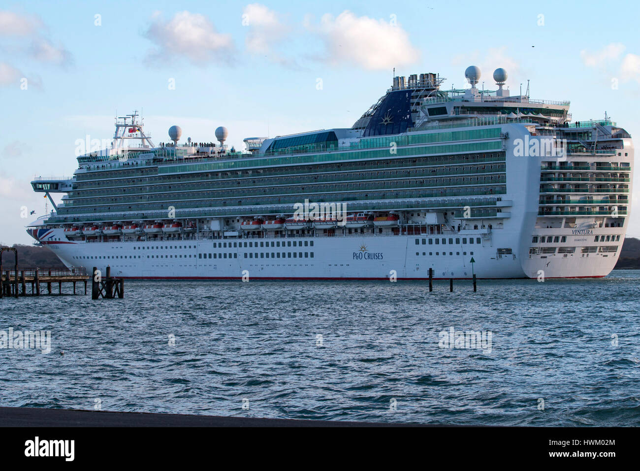 P&O cruise ship Ventura leaving Southampton UK on the evening of 21 march 2017 en route to Palma de Mallorca Stock Photo
