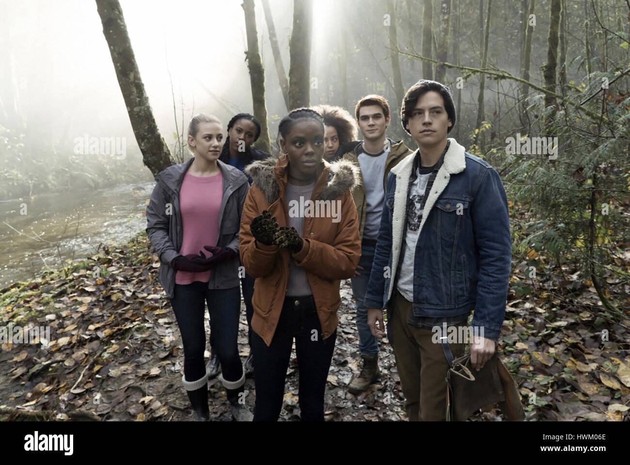 RIVERDALE, (from left): Lili Reinhart, Asha Bromfield, Ashleigh Murray, Hayley Law, KJ Apa, Cole Sprouse, 'Chapter 7: In A Lonely Place', (Season 1, ep. 107, aired March 9, 2017). photo: Katie Yu / ©The CW / Courtesy: Everett Collection Stock Photo