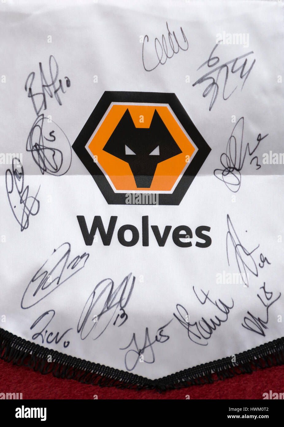 Wolverhampton Wanderers Football Club logo and players signatures Stock Photo