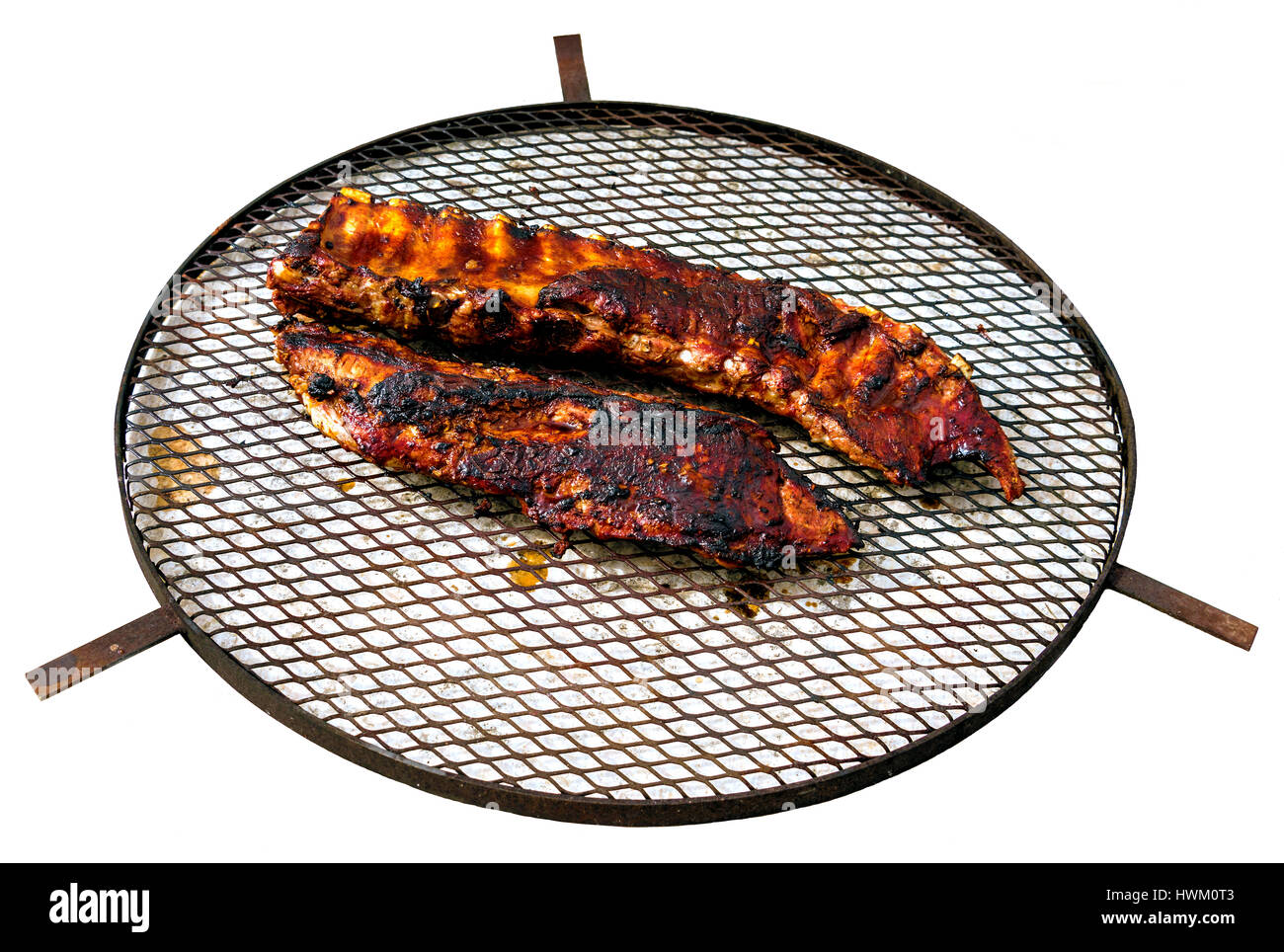 Pork ribs on BBQ Stock Photo