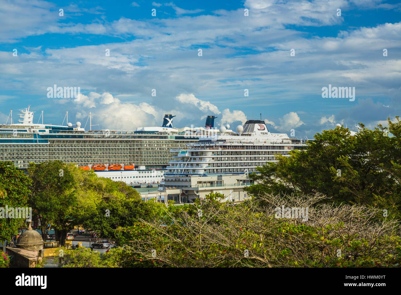 cruise liners in port of San Juan Puerto Rico PR Stock Photo