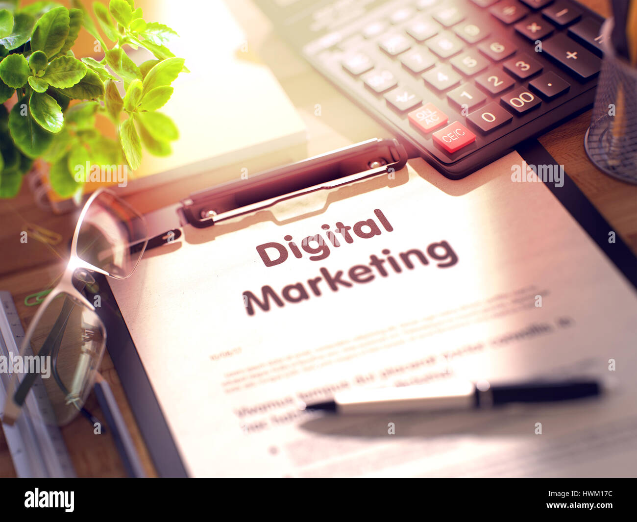 Digital Marketing Concept on Clipboard. 3d. Stock Photo